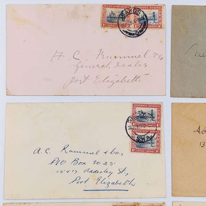 Lot of 6 Vintage 1930's South West Africa covers - all with 1d stamps in English and Afrikaans