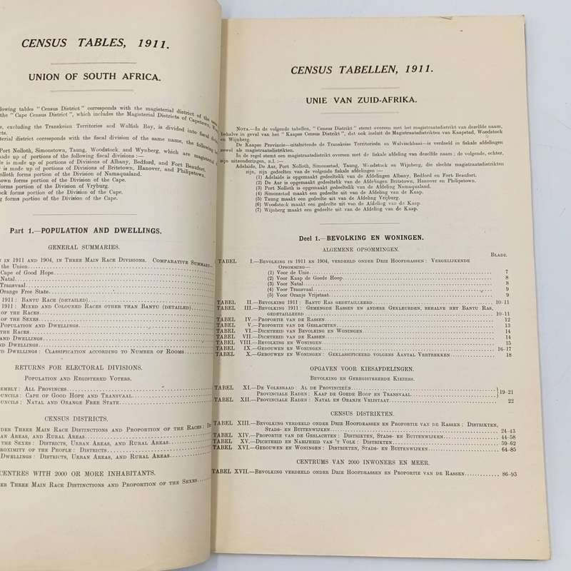 Union of South Africa Original 1911 Census report Annexures