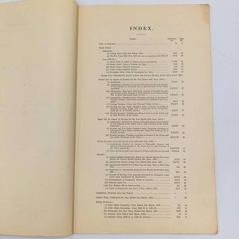 Union of South Africa Original Report of the Commissioner for Inland Revenue for the Year 1932-33
