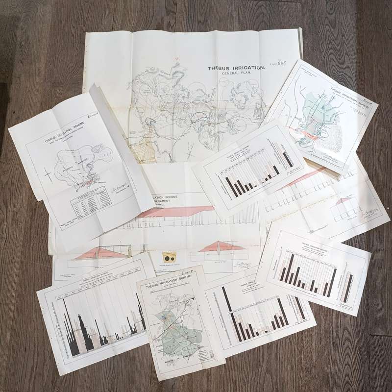 Lot of 10 maps and diagrams relating to the Thebus irrigation scheme district Cradock