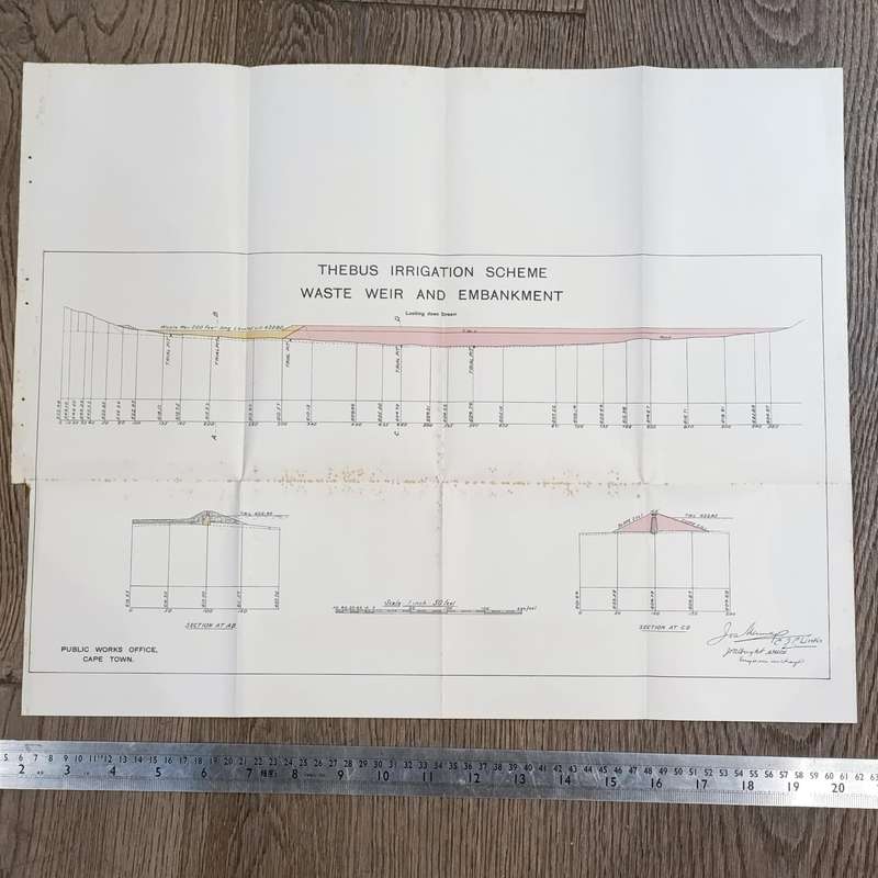 Lot of 10 maps and diagrams relating to the Thebus irrigation scheme district Cradock