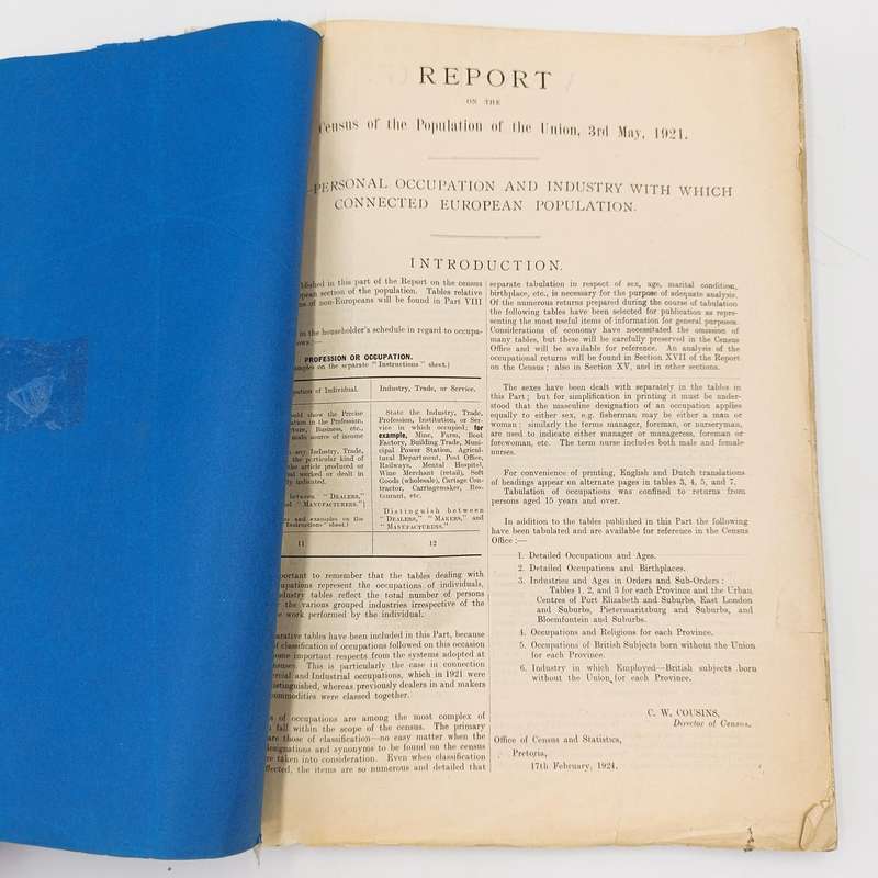 Union of South Africa - 3rd Census 1921 Personal occupation and Industry - Issued 1925