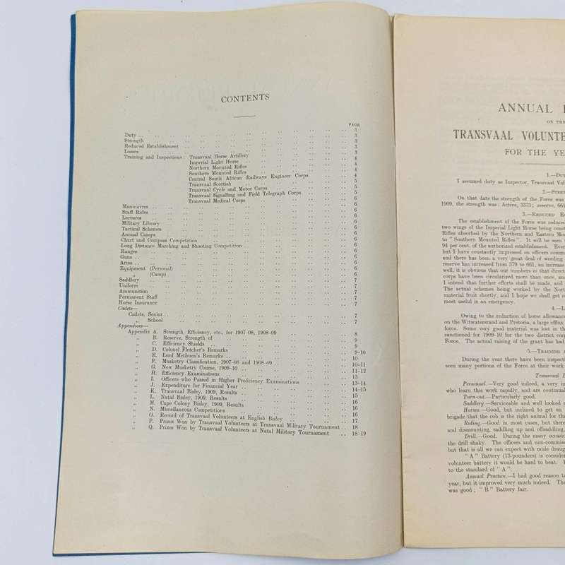 South Africa ANNUAL REPORT by Colonel Beves on the TRANSVAAL VOLUNTEERS AND CADETS