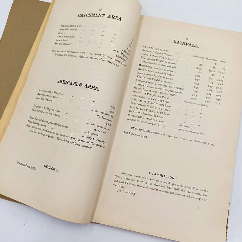 Cape of Good Hope 1899 Special Report on Colonial IRRIGATION and Hydrographic Survey with Statistics