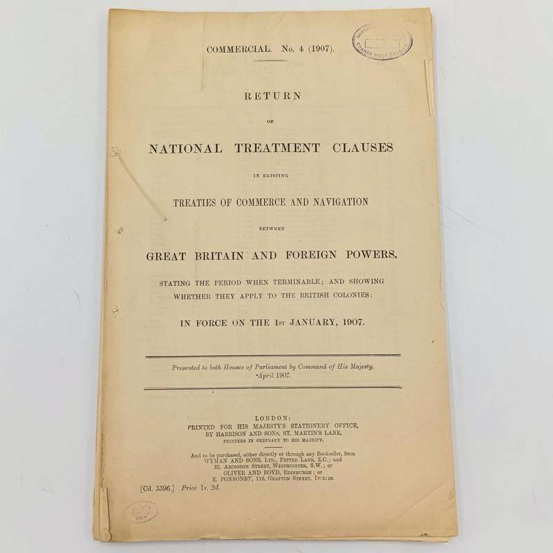 1907 Return of National Treatment Clauses in existing treaties of commerce and navigation