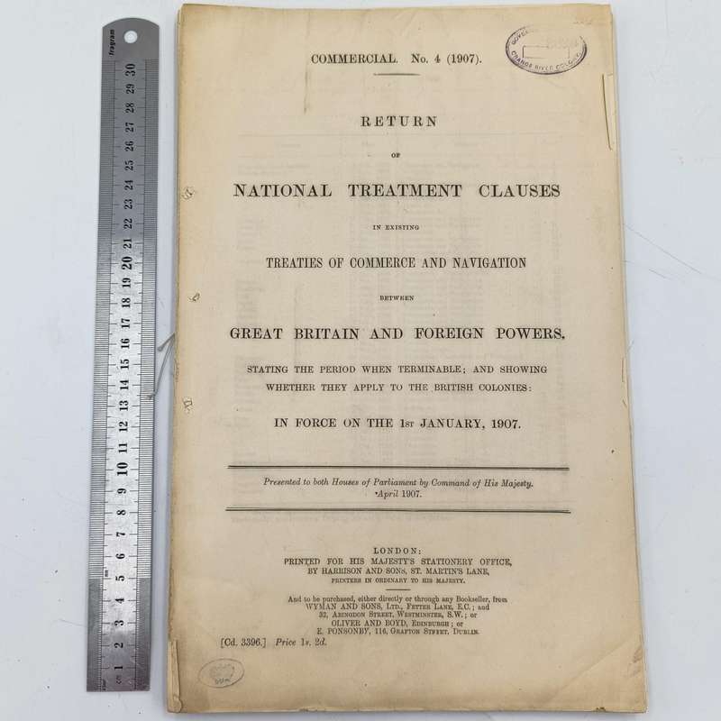 1907 Return of National Treatment Clauses in existing treaties of commerce and navigation