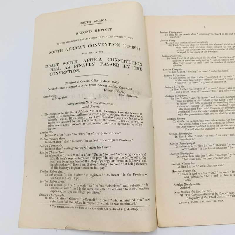 South Africa Second Report to parliaments of delegates to the 1908/9 South African convention