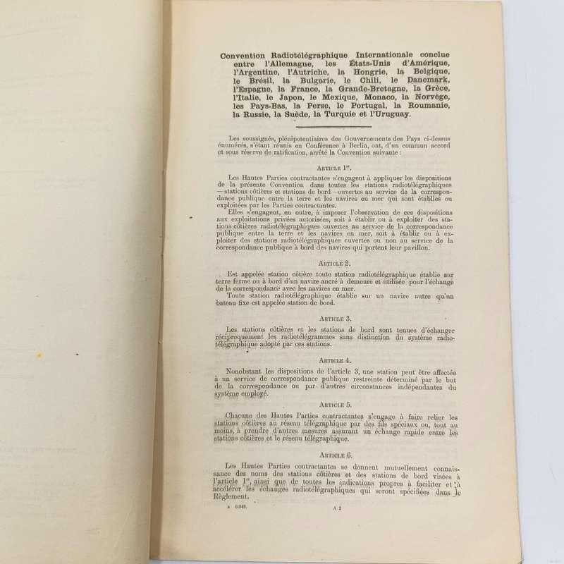 1906 Radiotelegraphic Convention document ordered by the House of Commons and signed at Berlin 1906
