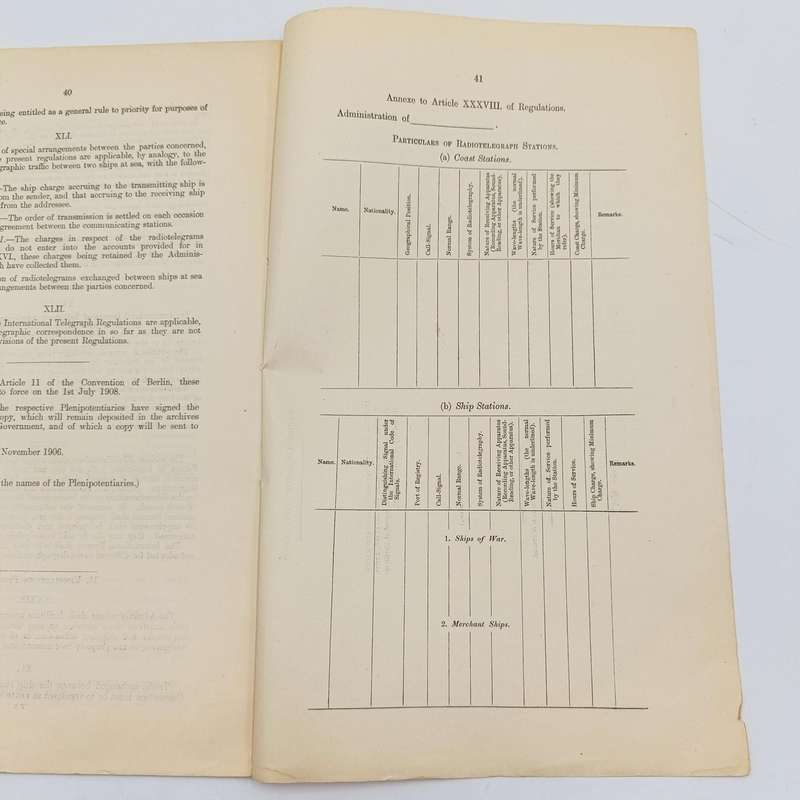 1906 Radiotelegraphic Convention document ordered by the House of Commons and signed at Berlin 1906