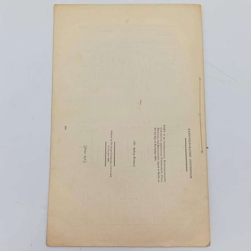 1906 Radiotelegraphic Convention document ordered by the House of Commons and signed at Berlin 1906