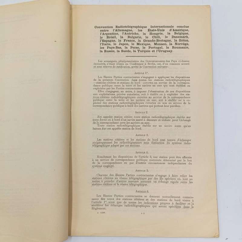 1906 Radiotelegraphic Convention document ordered by the House of Commons signed at Berlin 1906