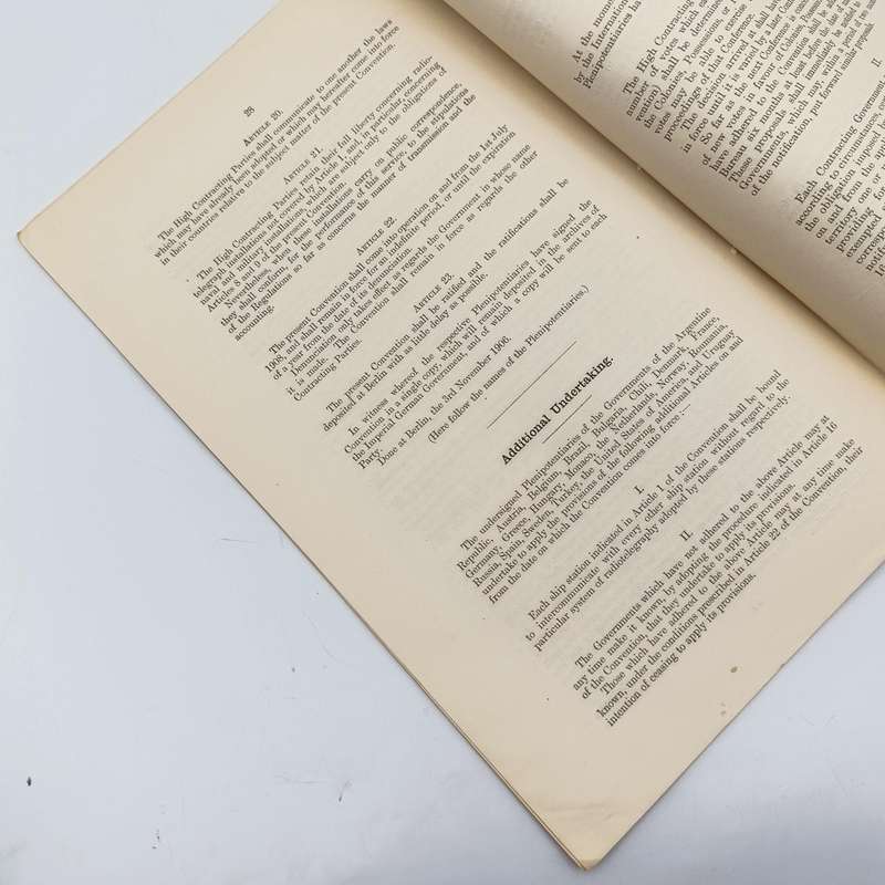 1906 Radiotelegraphic Convention document ordered by the House of Commons signed at Berlin 1906