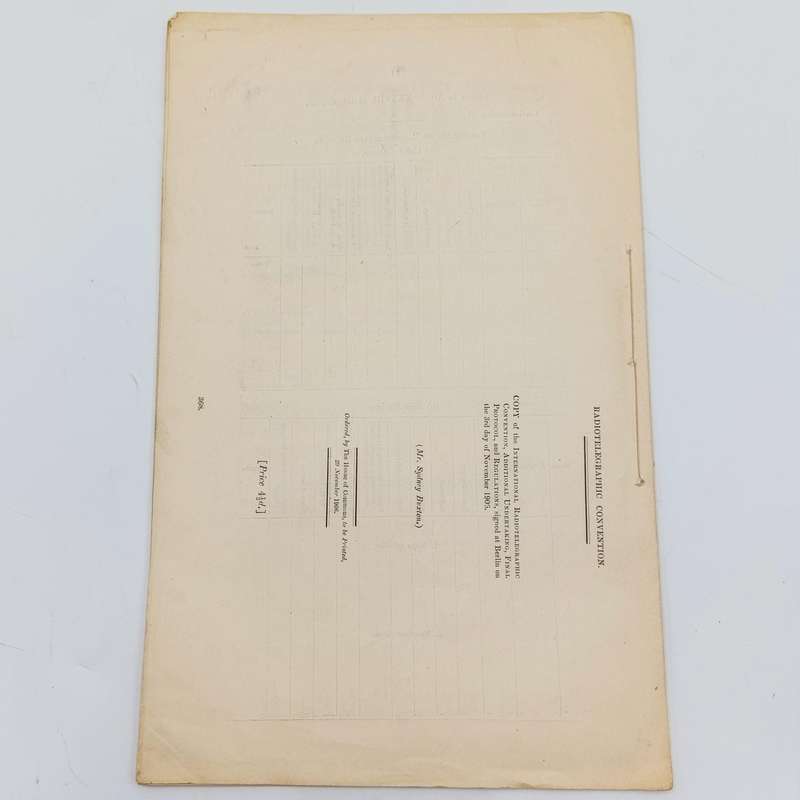 1906 Radiotelegraphic Convention document ordered by the House of Commons signed at Berlin 1906