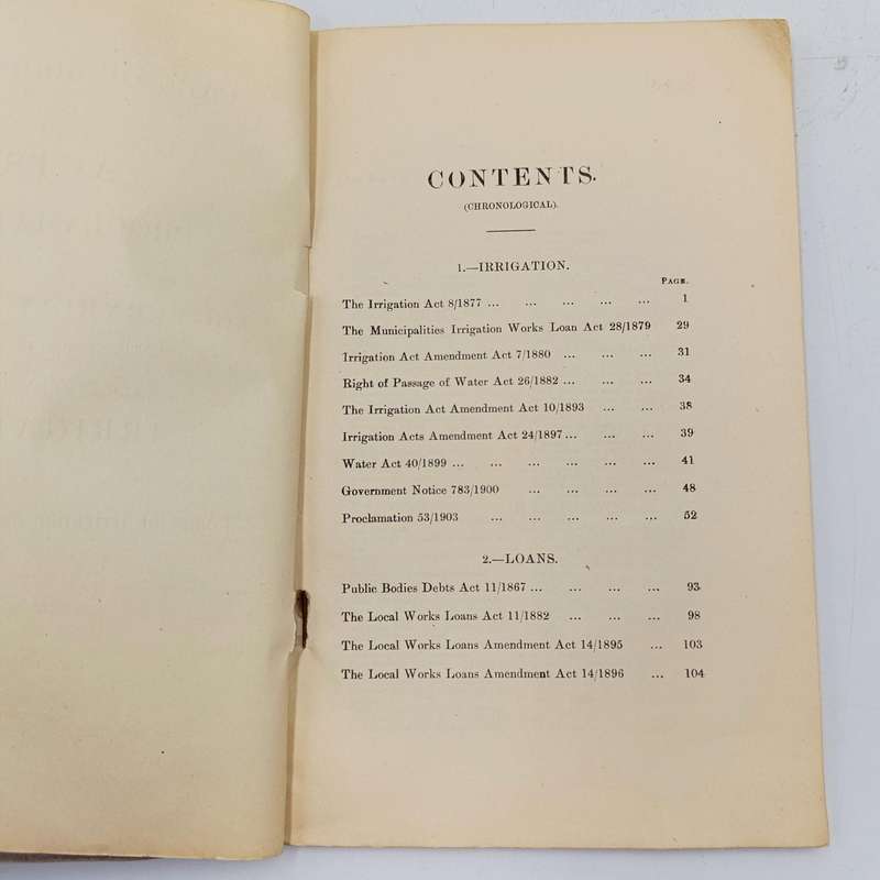 Cape of Good Hope 1903 Acts, proclamations and Government notices relating to irregation and Loans