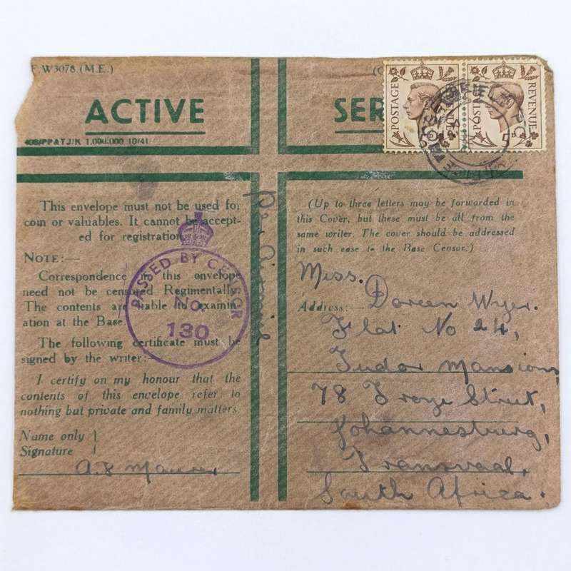 WW2 Active Service letter cover - passed by censor 130 - sent through Field Post Office 550