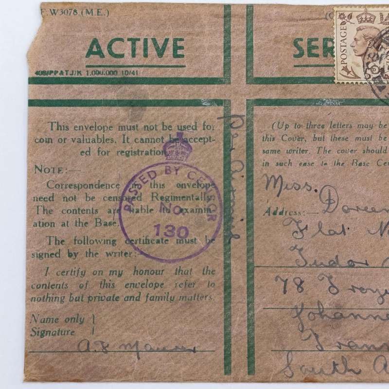 WW2 Active Service letter cover - passed by censor 130 - sent through Field Post Office 550