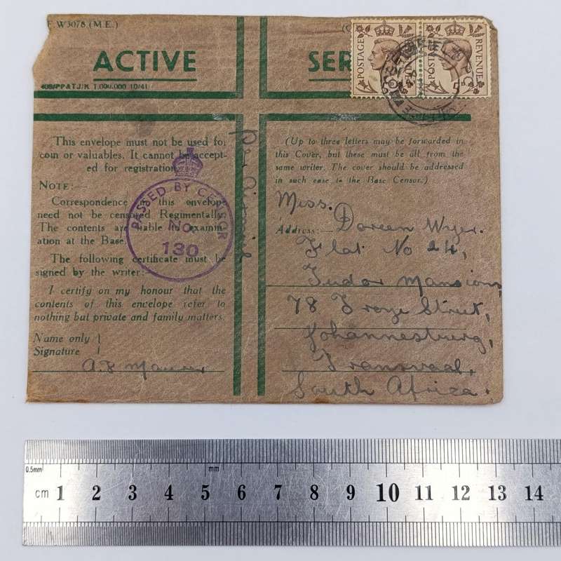 WW2 Active Service letter cover - passed by censor 130 - sent through Field Post Office 550