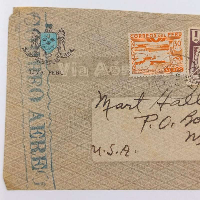 Peruvian airmail cover Peru to Miami, USA on Lima, Peru stationery with 3 colorful Peru stamps