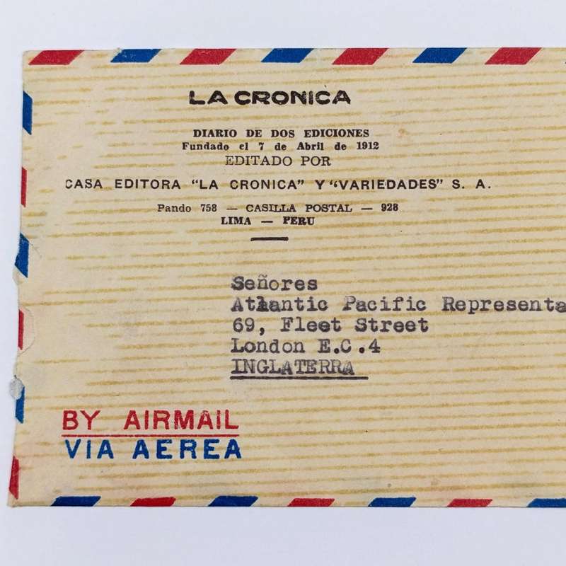 Peru airmail cover Lima, Peru to London, UK - 1946 La Cronica stationery and 5 Peru stamps
