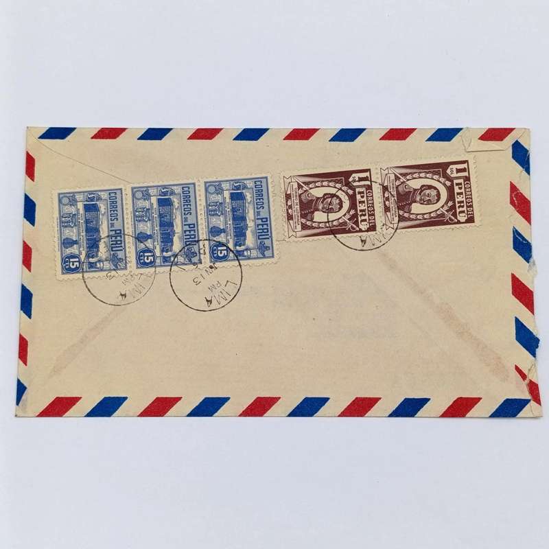 Peru airmail cover Lima, Peru to London, UK - 1946 La Cronica stationery and 5 Peru stamps