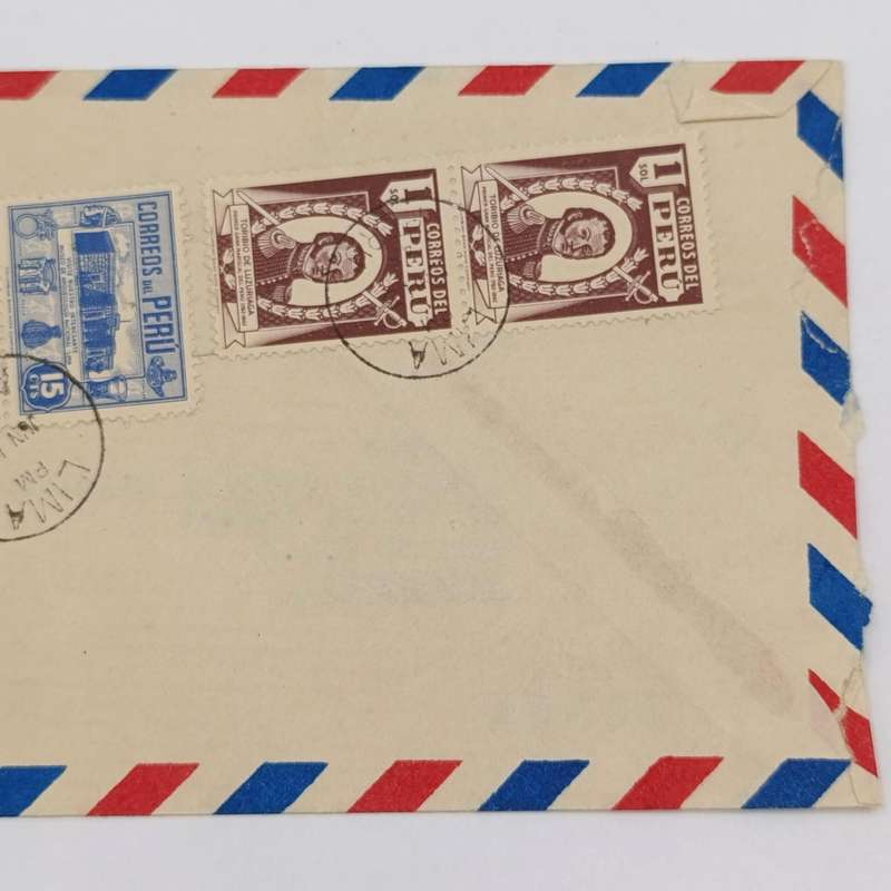 Peru airmail cover Lima, Peru to London, UK - 1946 La Cronica stationery and 5 Peru stamps