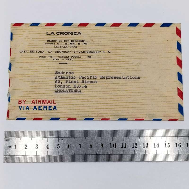 Peru airmail cover Lima, Peru to London, UK - 1946 La Cronica stationery and 5 Peru stamps