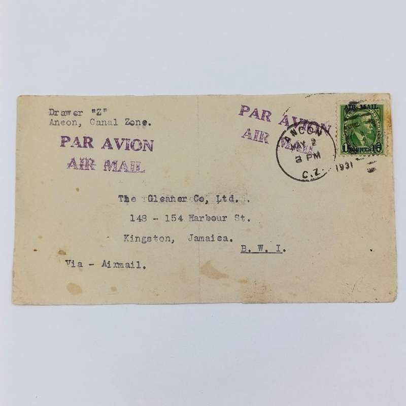 Airmail Front posted Aneon, Canal Zone to Kingstan, Jamaica with Type 11 Mich 80 stamp airmail