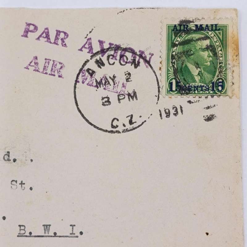 Airmail Front posted Aneon, Canal Zone to Kingstan, Jamaica with Type 11 Mich 80 stamp airmail