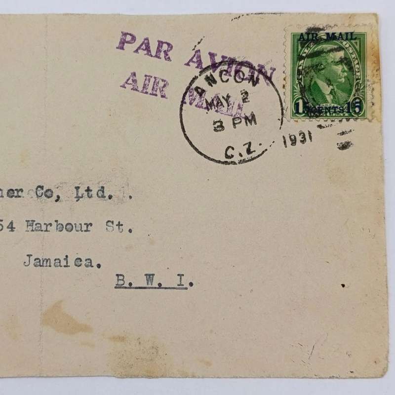Airmail Front posted Aneon, Canal Zone to Kingstan, Jamaica with Type 11 Mich 80 stamp airmail