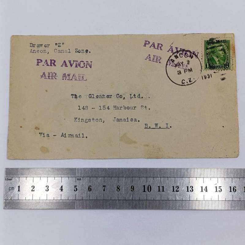 Airmail Front posted Aneon, Canal Zone to Kingstan, Jamaica with Type 11 Mich 80 stamp airmail