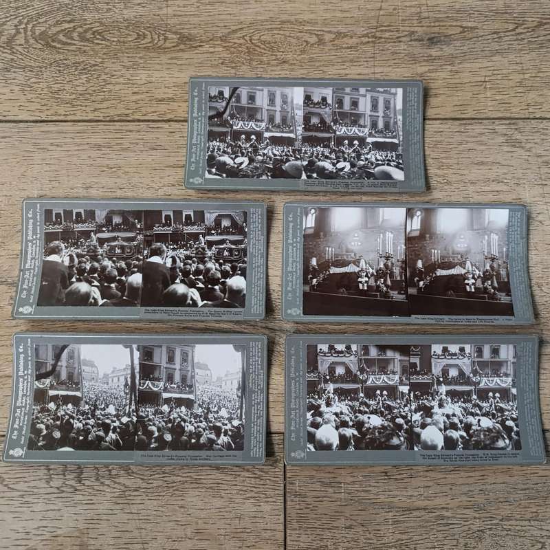 Lot of 5 stereoscope photo cards of Late King Edward's funeral