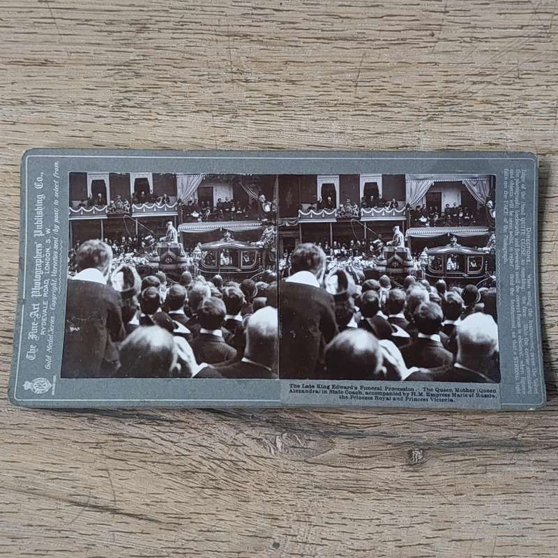 Lot of 5 stereoscope photo cards of Late King Edward's funeral