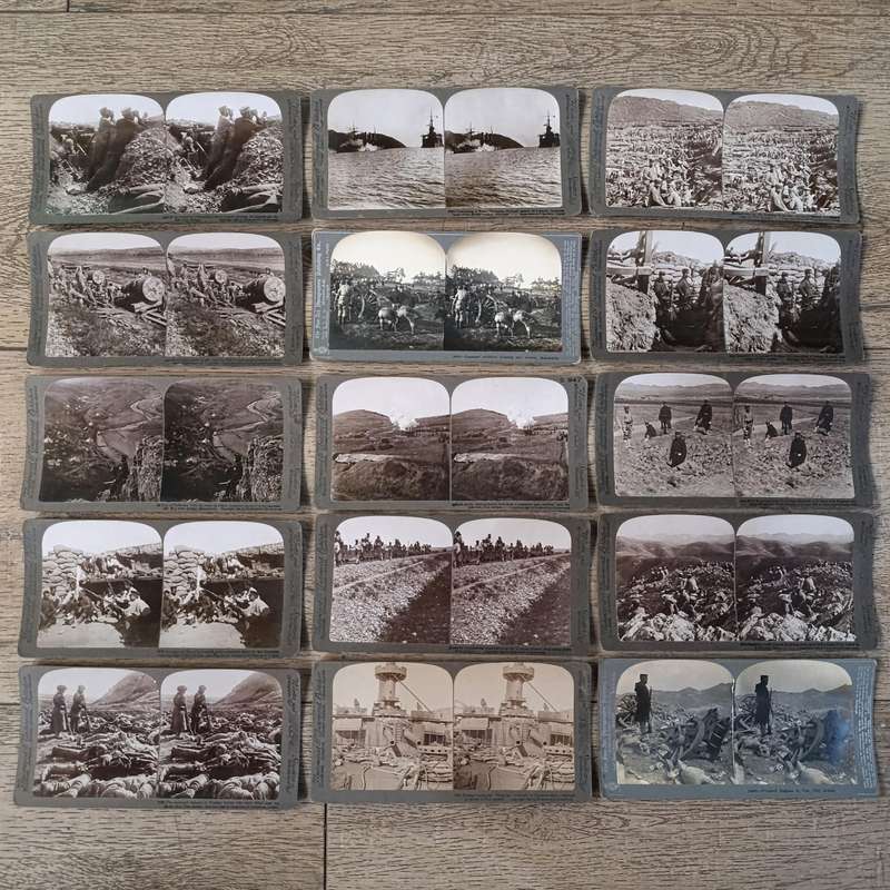 Lot of 15 Antique RUSSO-Japanese war stereoscope photo cards