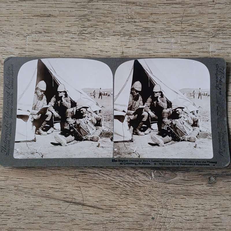 Boer War stereoscope card - The English Drummer Boy's letter after victory at Colesberg
