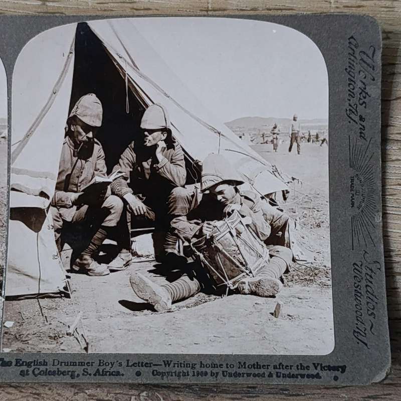 Boer War stereoscope card - The English Drummer Boy's letter after victory at Colesberg