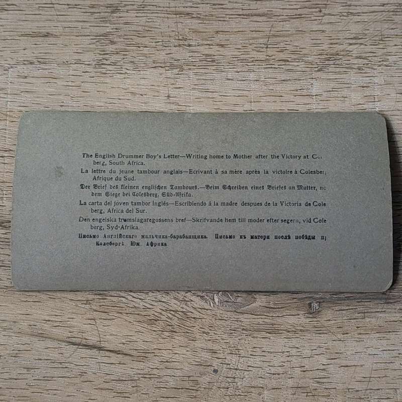 Boer War stereoscope card - The English Drummer Boy's letter after victory at Colesberg