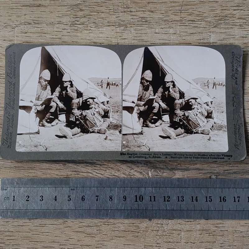 Boer War stereoscope card - The English Drummer Boy's letter after victory at Colesberg