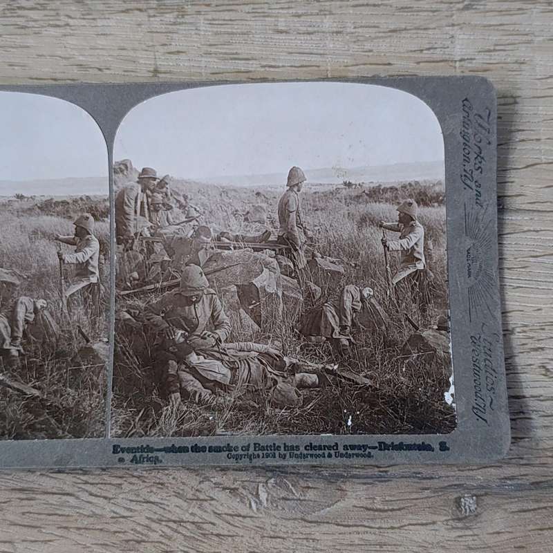 Boer War stereoscope card - Eventide - when the smoke of Battle cleared away - Driefontein