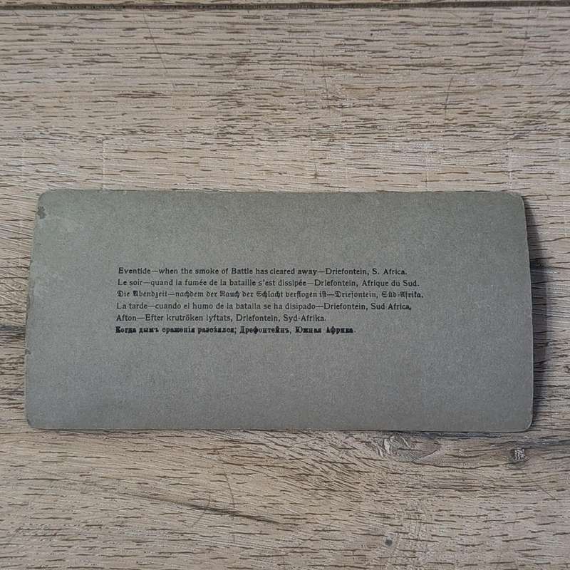 Boer War stereoscope card - Eventide - when the smoke of Battle cleared away - Driefontein