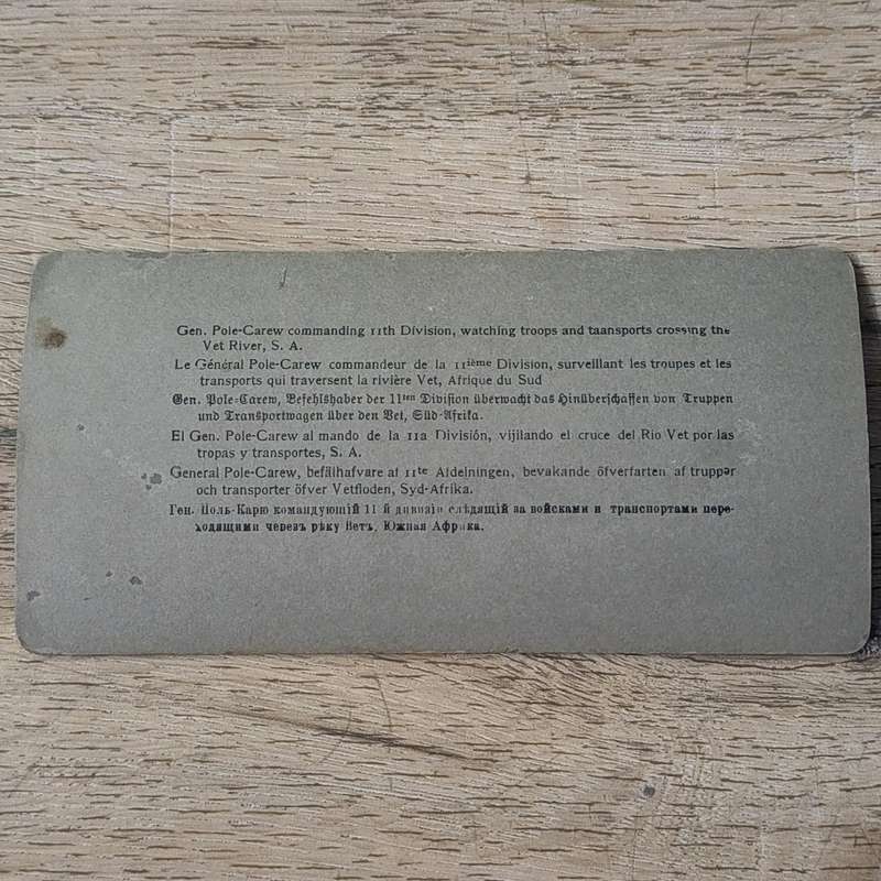 Boer War stereoscope card - Gen. Pole-Carew commanding 11th  Division, watching troops and transport