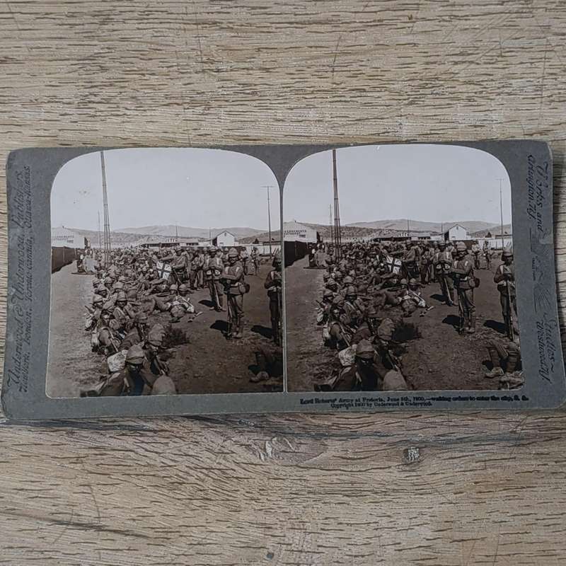 Boer War stereoscope card - Lord Robert's Army at Pretoria Iune 5th, 1900
