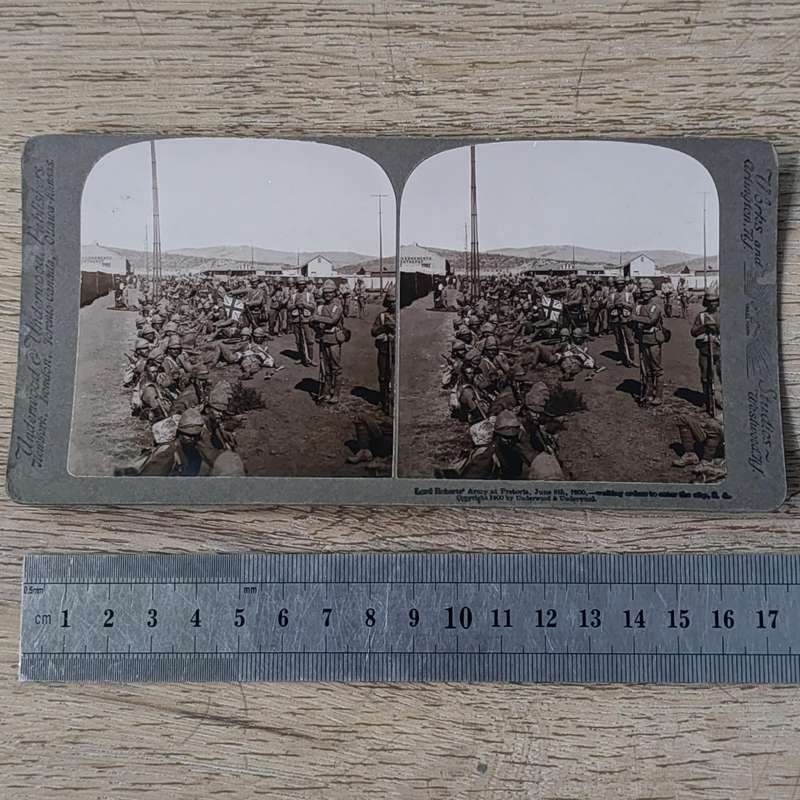 Boer War stereoscope card - Lord Robert's Army at Pretoria Iune 5th, 1900