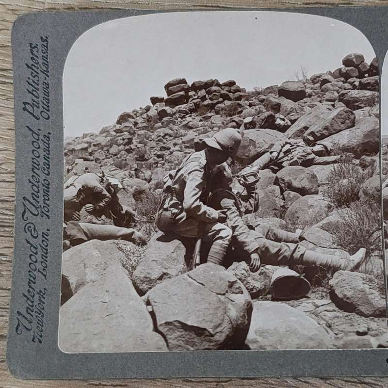 Boer War stereoscope card - The dying Bugler's last call - a Battlefield incident Gras Pan