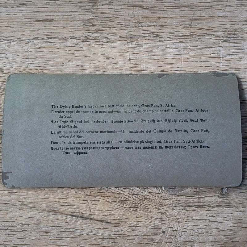 Boer War stereoscope card - The dying Bugler's last call - a Battlefield incident Gras Pan
