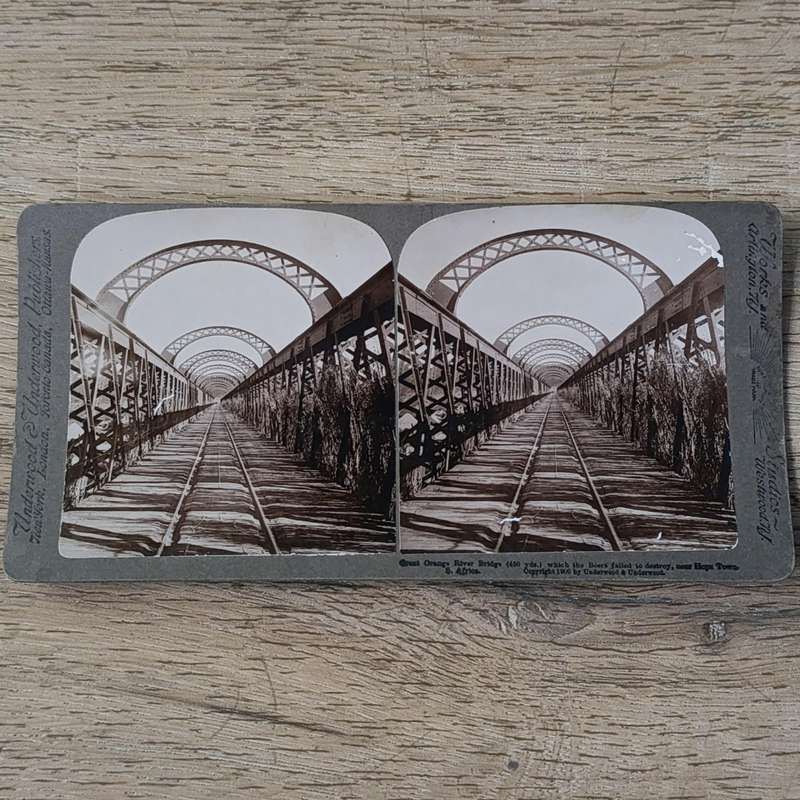 Boer War stereoscope card - Great Orange River Bridge which the Boers failed to destroy