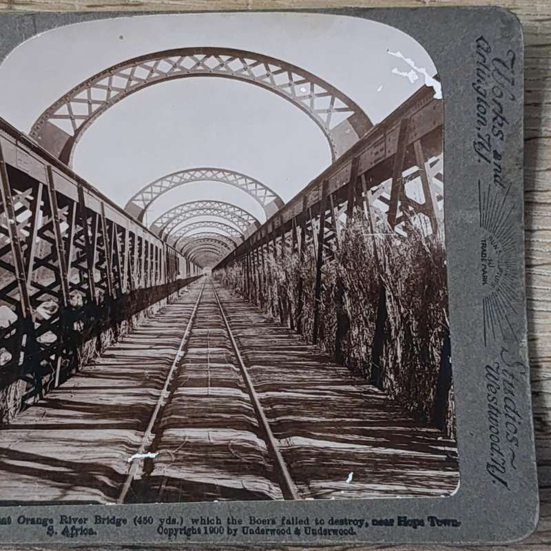 Boer War stereoscope card - Great Orange River Bridge which the Boers failed to destroy
