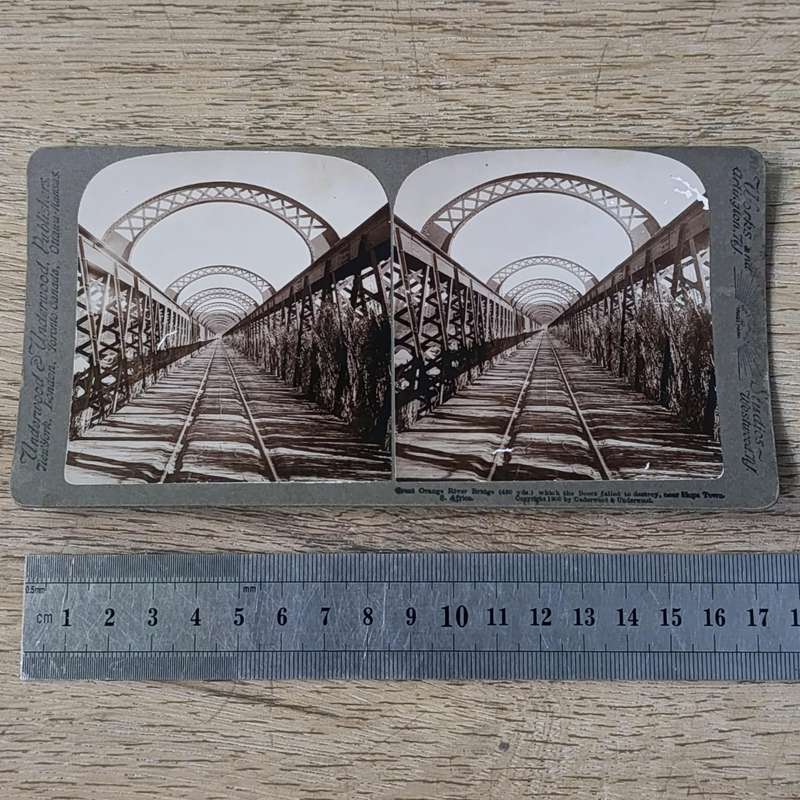 Boer War stereoscope card - Great Orange River Bridge which the Boers failed to destroy