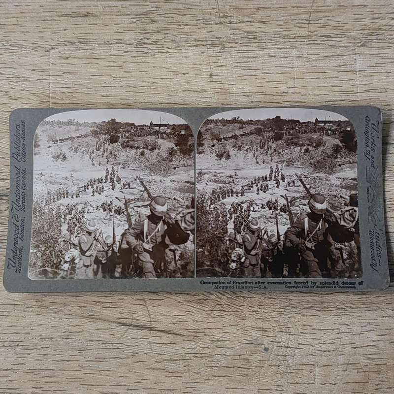 Boer War stereoscope card - Occupation of Brandfort after evacuation forced by splendid detour