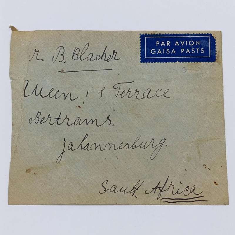 Wartime Latvian Airmail to South Africa - with 5 Latvian stamps cancelled 1940 - sent via Sweden