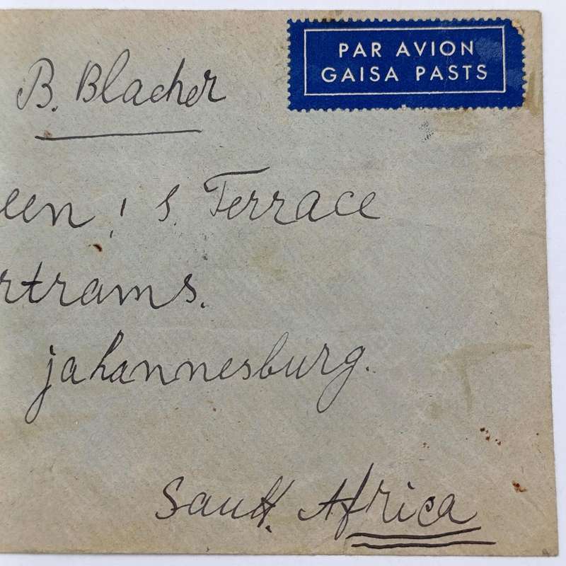 Wartime Latvian Airmail to South Africa - with 5 Latvian stamps cancelled 1940 - sent via Sweden